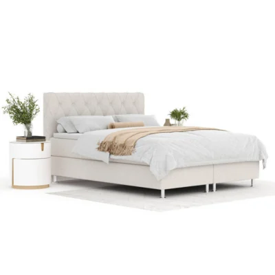 Maison de Reve Boxspringbett OTUS in Beige, Liegefläche 140x200 cm – Bonellfederkern, Topperhöhe 6 cm